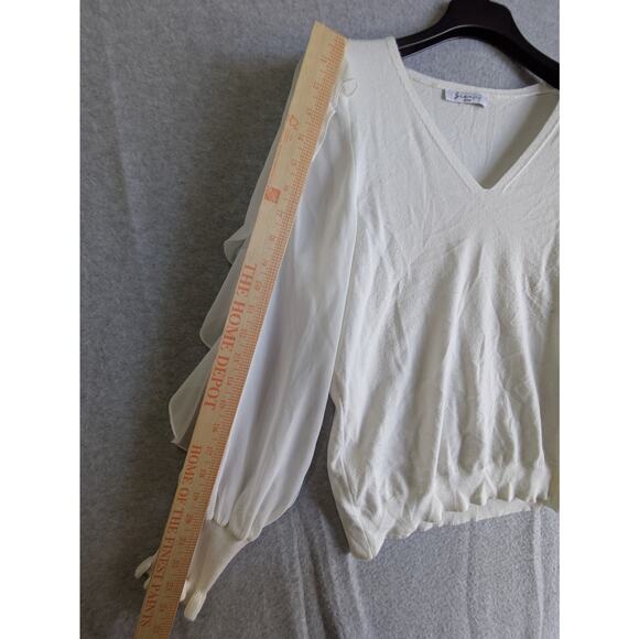Sioni Milano Blouse‎ Womens Size L Ruffled Sheer Sleeve V-Neck Pullover Cream - Picture 5 of 8